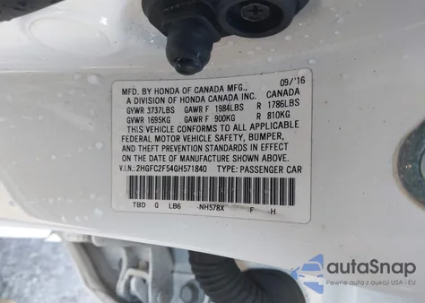 2016 Honda Civic Lx из США, поврежденный, VIN 2HGFC2F54GH571840